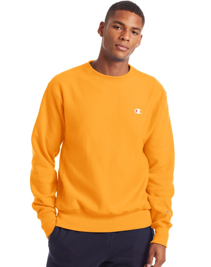 Champion Mens Sweatshirt NZ - Reverse Weave Crew Yellow ( 1637-IAXOU )